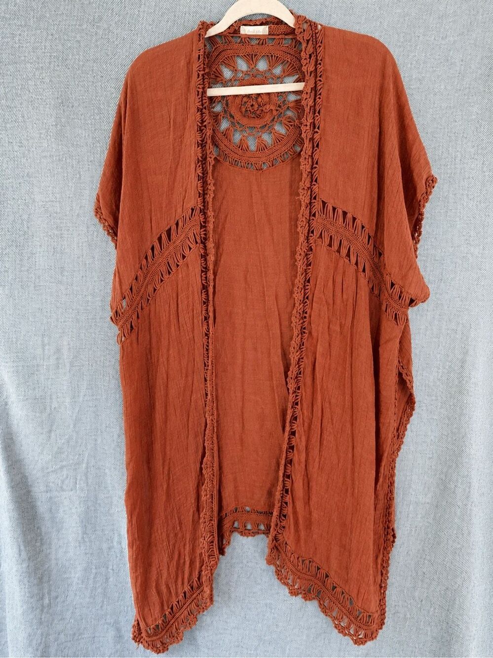Altar’d State Rust Crochet Lace Kimono Cardigan Duster Oversized Medium